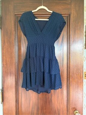 Francesca's Collections Navy Textured V-Neck Dress
